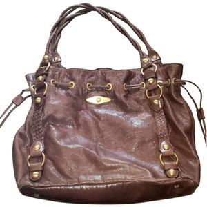 ELLIOT LUCCA 100% Genuine Leather Large Handbag Satchel Purse Braided Brown Gold